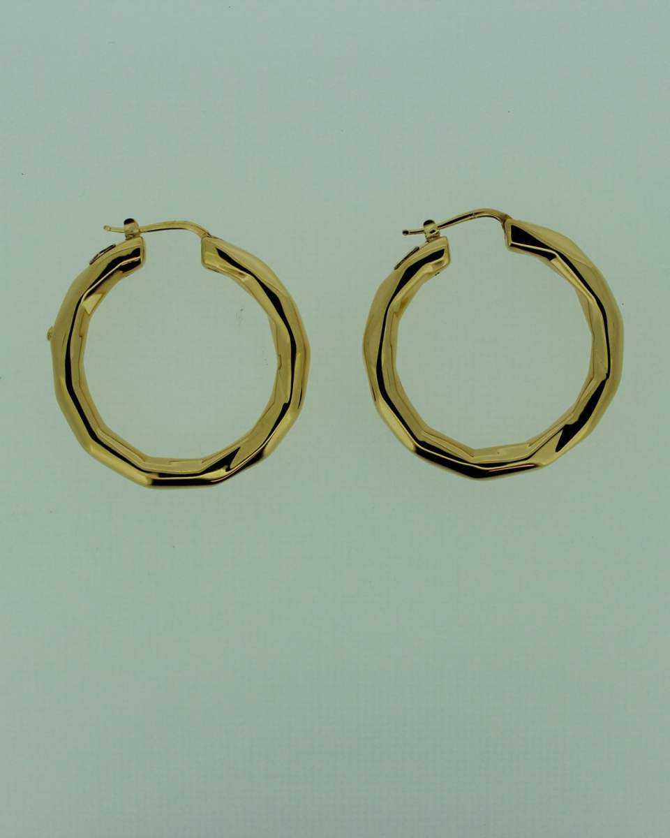 18k Yellow Gold Oro Faceted Hoops 38mm